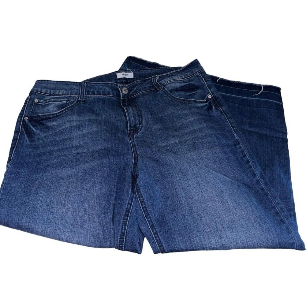 Kensie Wide Leg Crop Jeans Womens 14/32 Blue Denim Mid Rise 5 Pockets Zip Fly